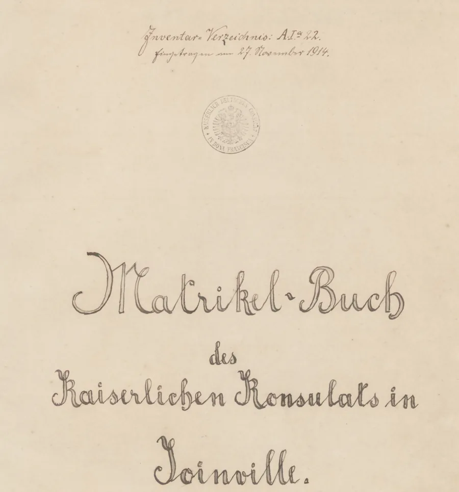 Titelblatt des Matrikel-Buchs des Kaiserlichen Konsulats in Joinville